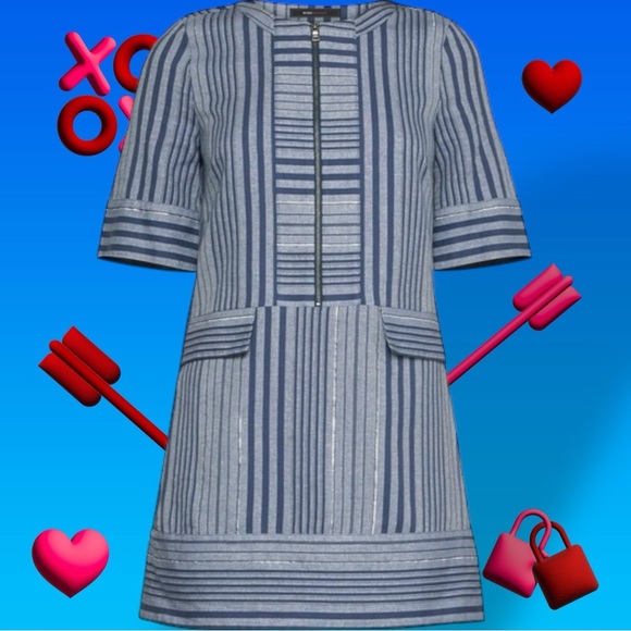 NWOT BCBGMaxAzria ‘Tonal Canyon Striped Zip Front Shift Dress’ in Chambray XXS - Picture 4 of 16